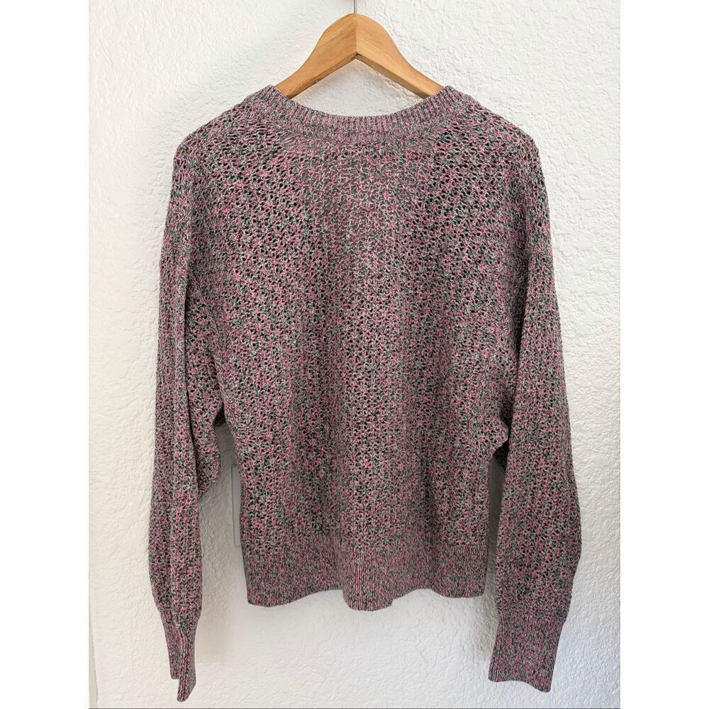 J. Jill Mixed Color Textured Cotton Knit V-Neck Cardigan Pink, Green Size L - Picture 5 of 12